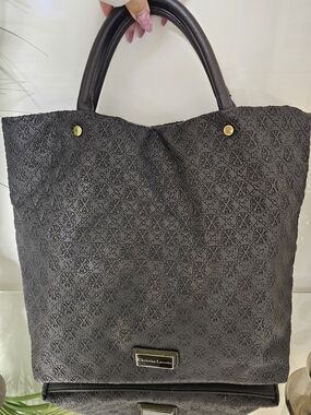 Christian Lacroix Black Quilted Logo Tote with Gold Accents